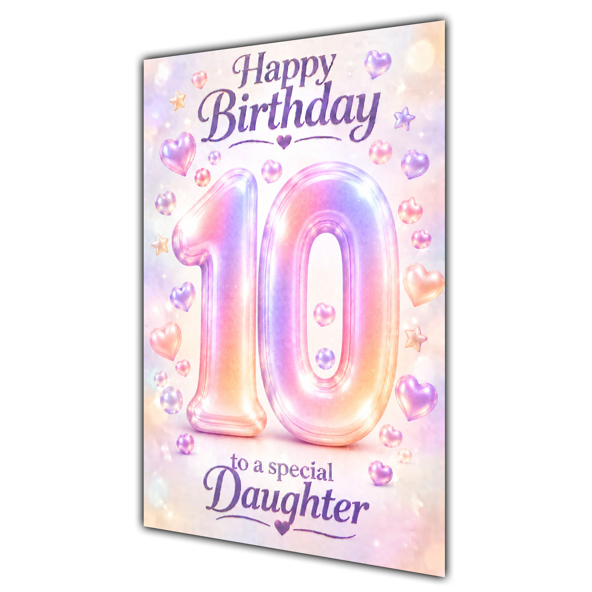 Happy 10th Birthday Daughter Pastel Rainbow Number Hearts Card A5