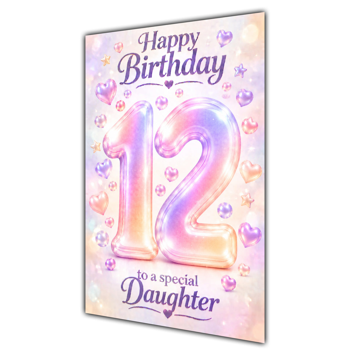Happy 12th Birthday Daughter Pastel Rainbow Number Hearts Card A5