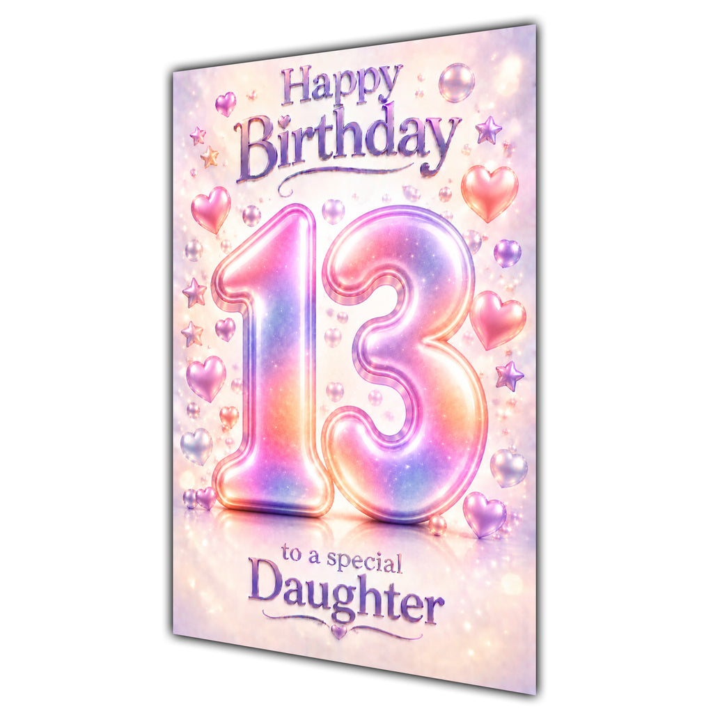 Happy 13th Birthday Daughter Pastel Rainbow Number Hearts Card A5