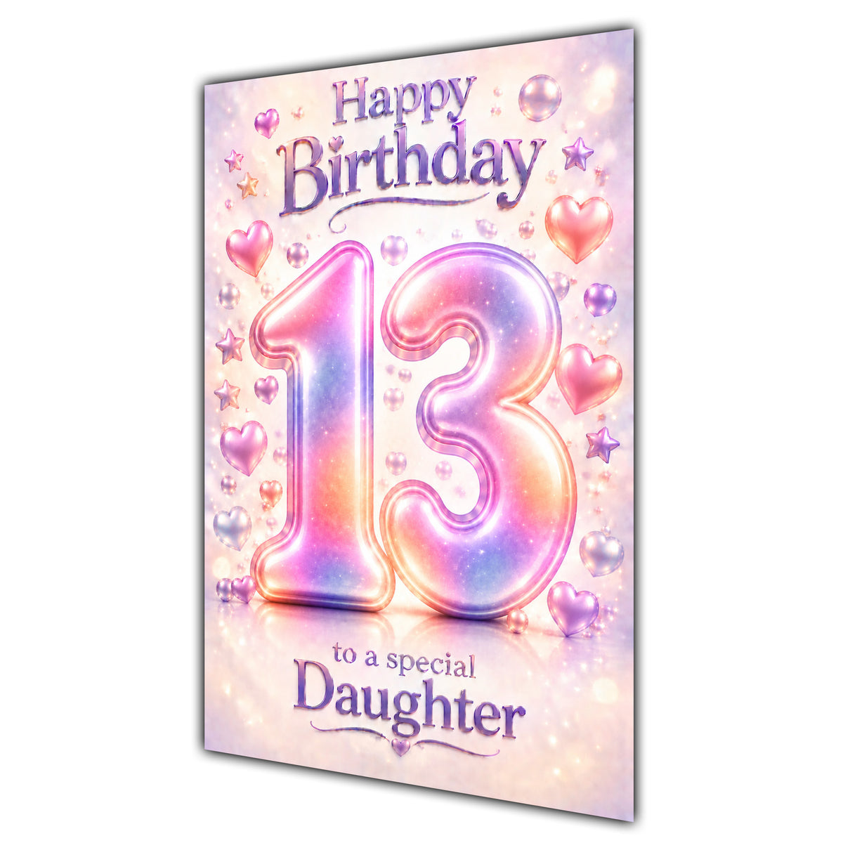 Happy 13th Birthday Daughter Pastel Rainbow Number Hearts Card A5