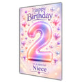 Happy 2nd Birthday Niece Pastel Rainbow Number Hearts Card A5