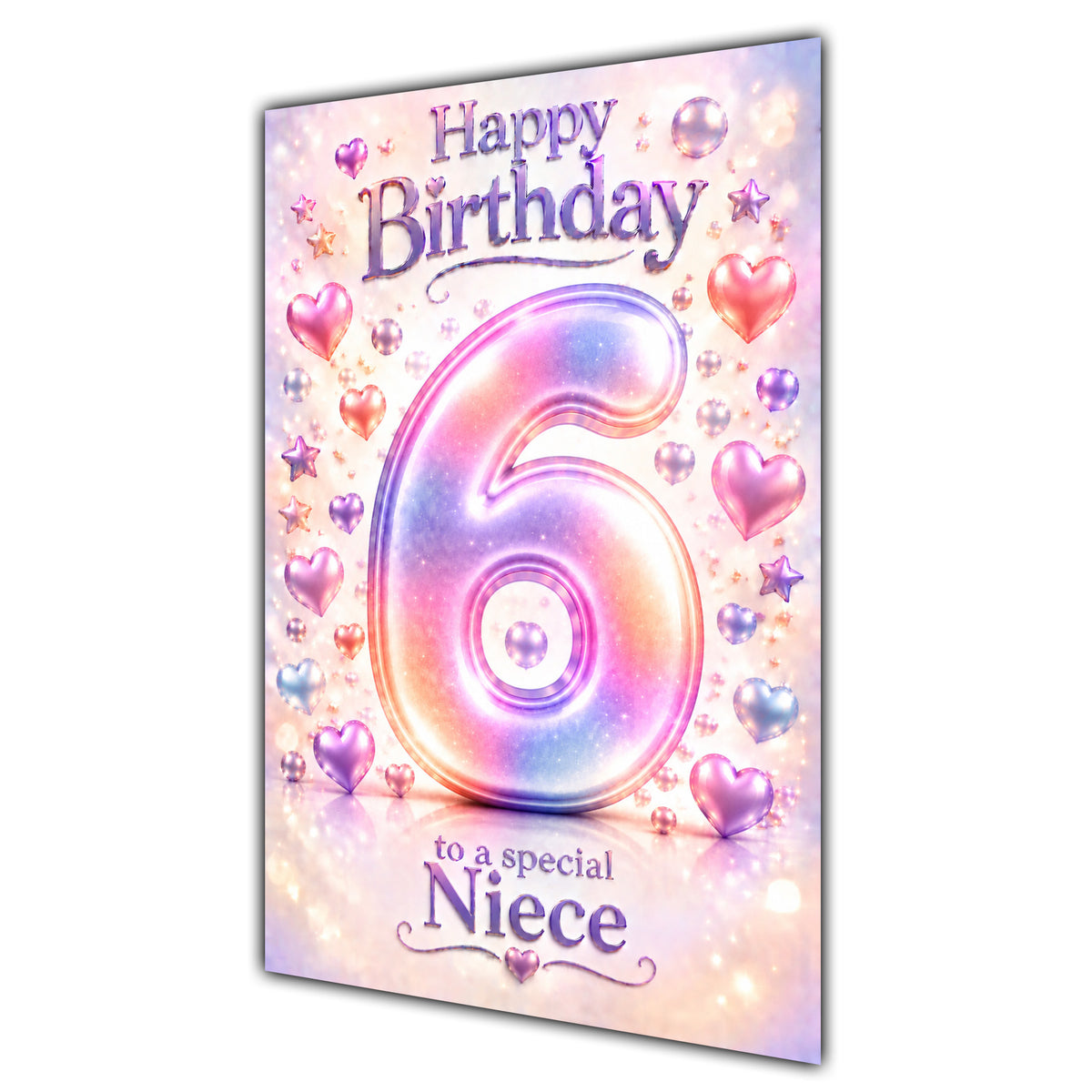Happy 6th Birthday Niece Pastel Rainbow Number Hearts Card A5