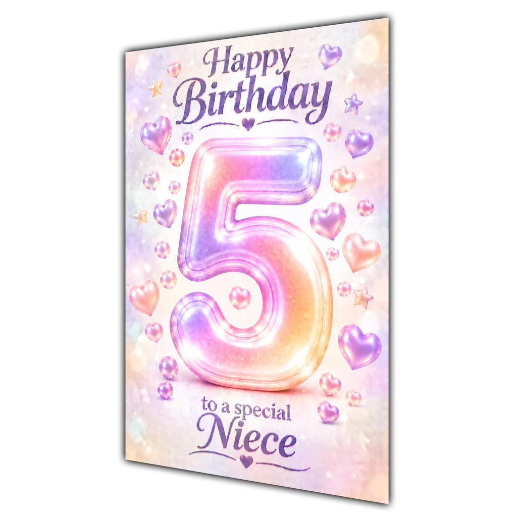 Happy 5th Birthday Niece Pastel Rainbow Number Hearts Card A5