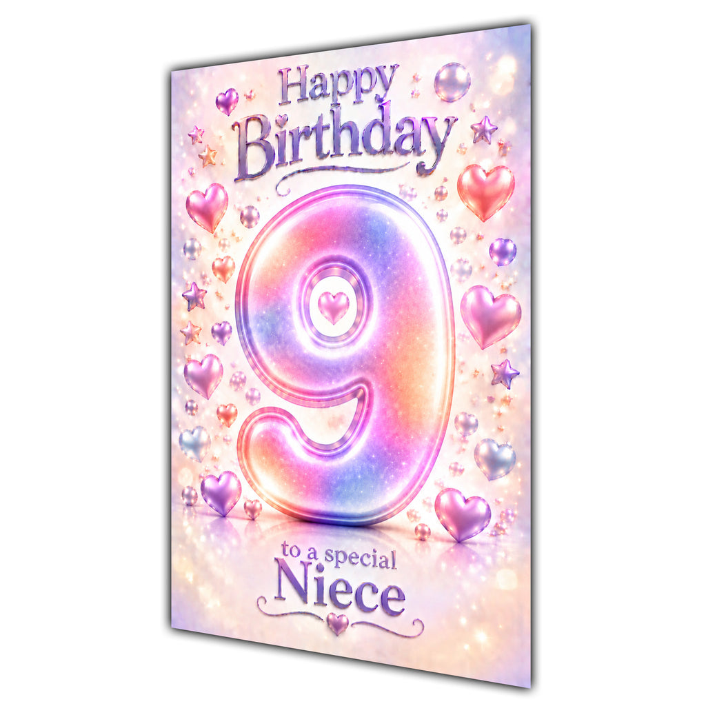 Happy 9th Birthday Niece Pastel Rainbow Number Hearts Card A5
