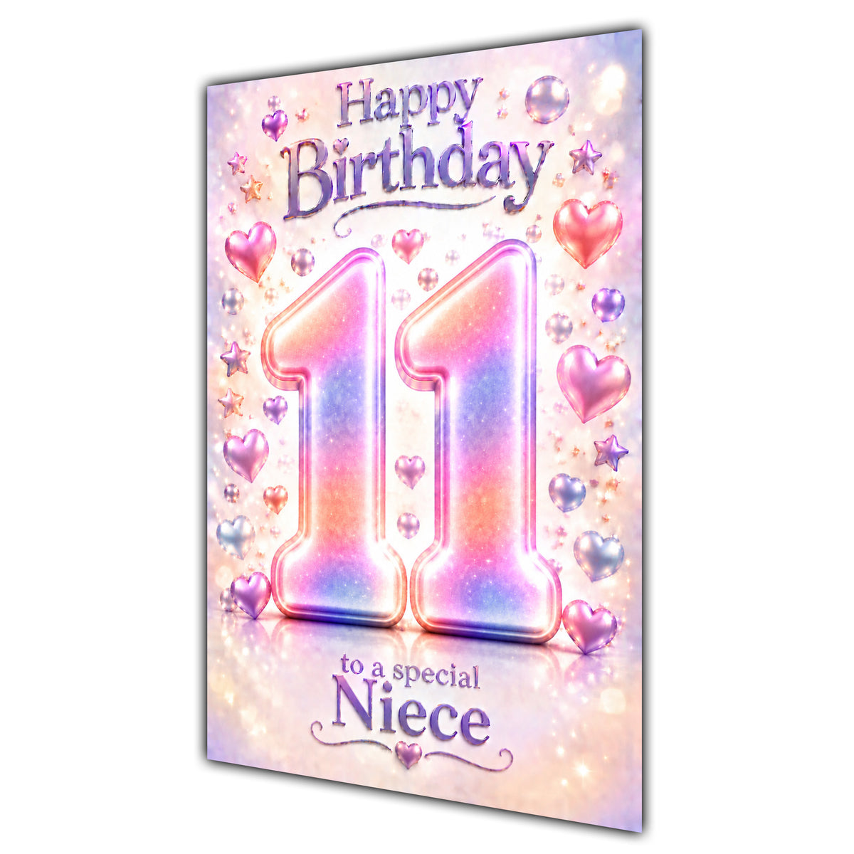 Happy 11th Birthday Niece Pastel Rainbow Number Hearts Card A5