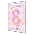 Happy 8th Birthday Niece Pastel Rainbow Number Hearts Card A5
