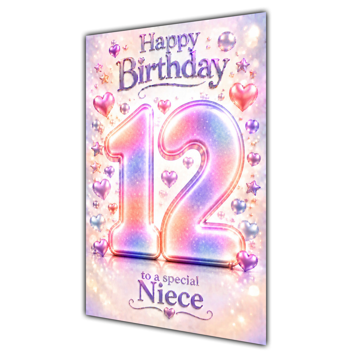 Happy 12th Birthday Niece Pastel Rainbow Number Hearts Card A5