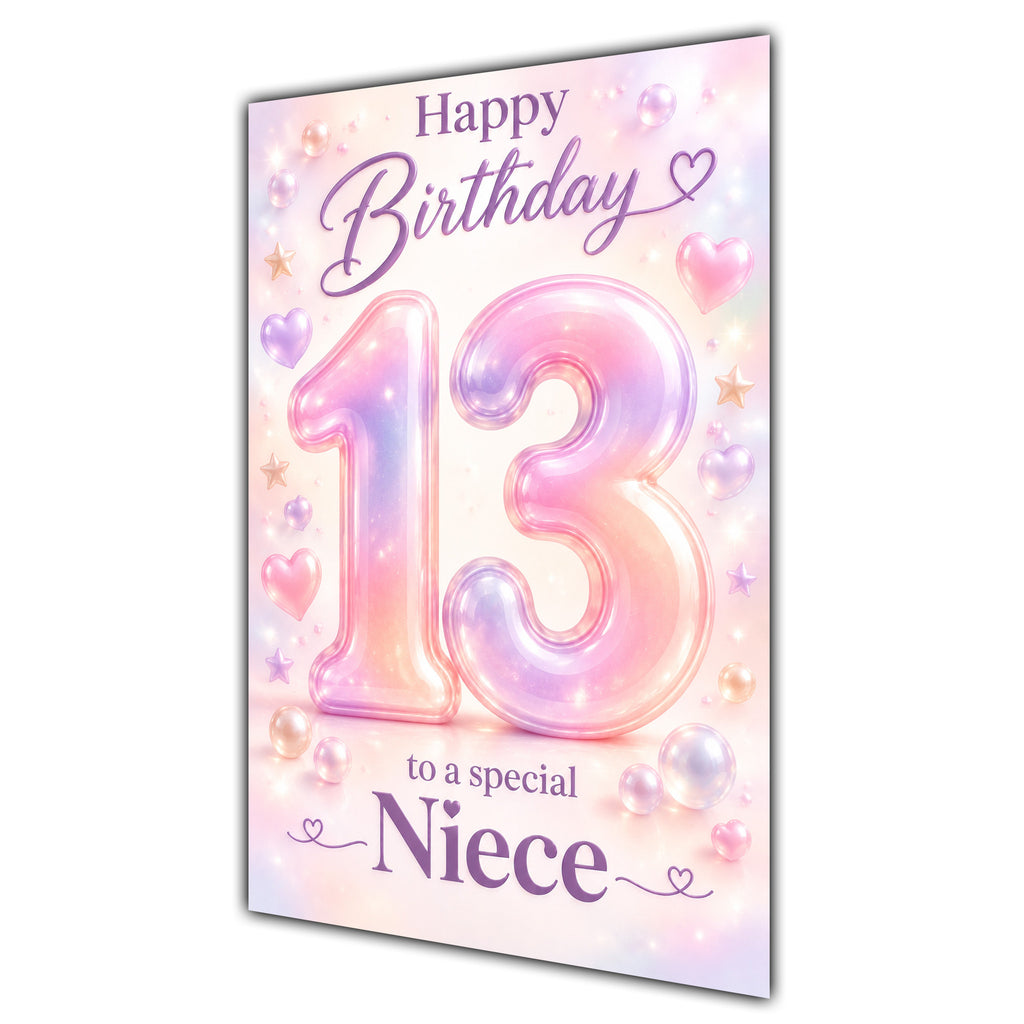 Happy 13th Birthday Niece Pastel Rainbow Number Hearts Card A5