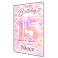 Happy 15th Birthday Niece Pastel Rainbow Number Hearts Card A5