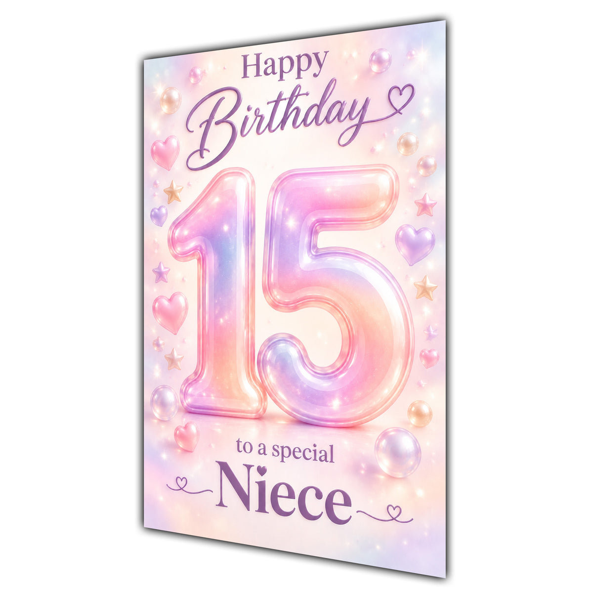 Happy 15th Birthday Niece Pastel Rainbow Number Hearts Card A5
