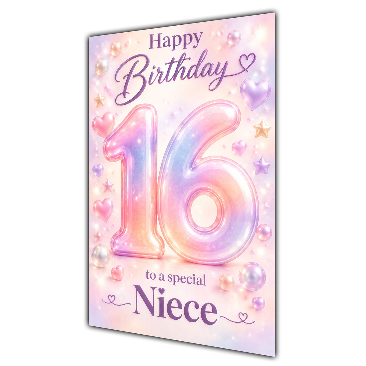 Happy 16th Birthday Niece Pastel Rainbow Number Hearts Card A5