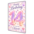 Happy 14th Birthday Niece Pastel Rainbow Number Hearts Card A5