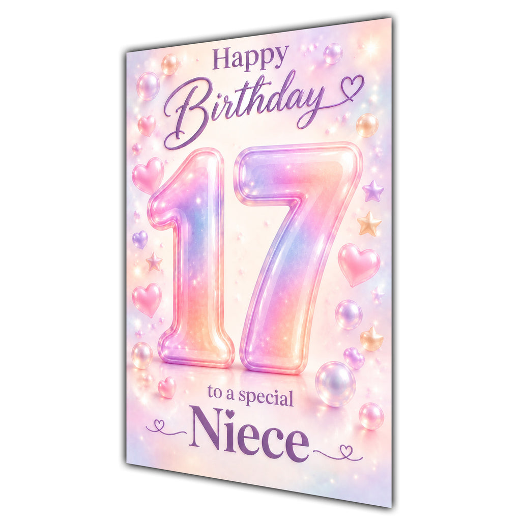 Happy 17th Birthday Niece Pastel Rainbow Number Hearts Card A5