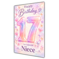 Happy 17th Birthday Niece Pastel Rainbow Number Hearts Card A5