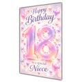 Happy 18th Birthday Niece Pastel Rainbow Number Hearts Card A5