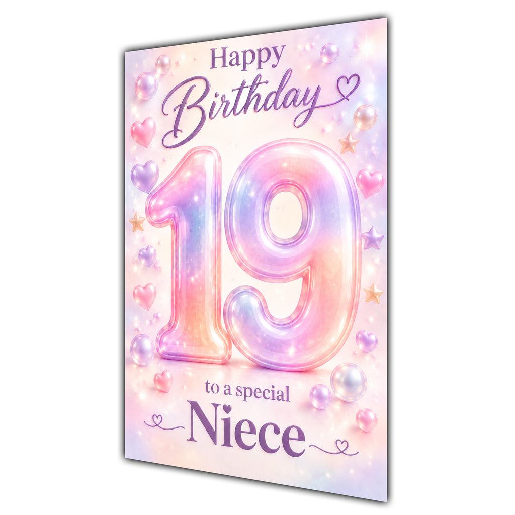 Happy 19th Birthday Niece Pastel Rainbow Number Hearts Card A5
