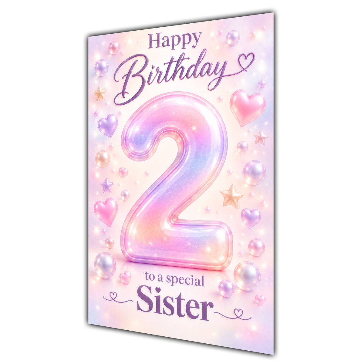 Happy 2nd Birthday Sister Pastel Rainbow Number Hearts Card A5