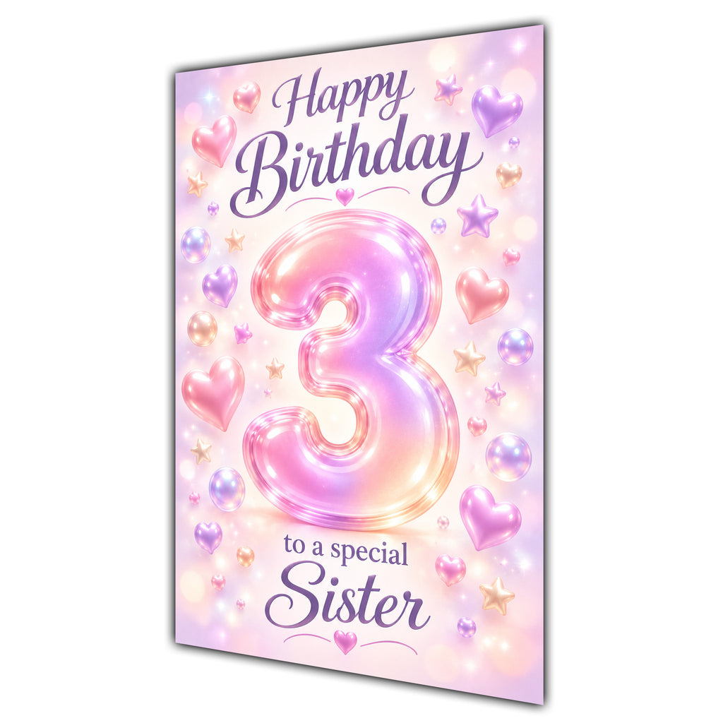 Happy 3rd Birthday Sister Pastel Rainbow Number Hearts Card A5