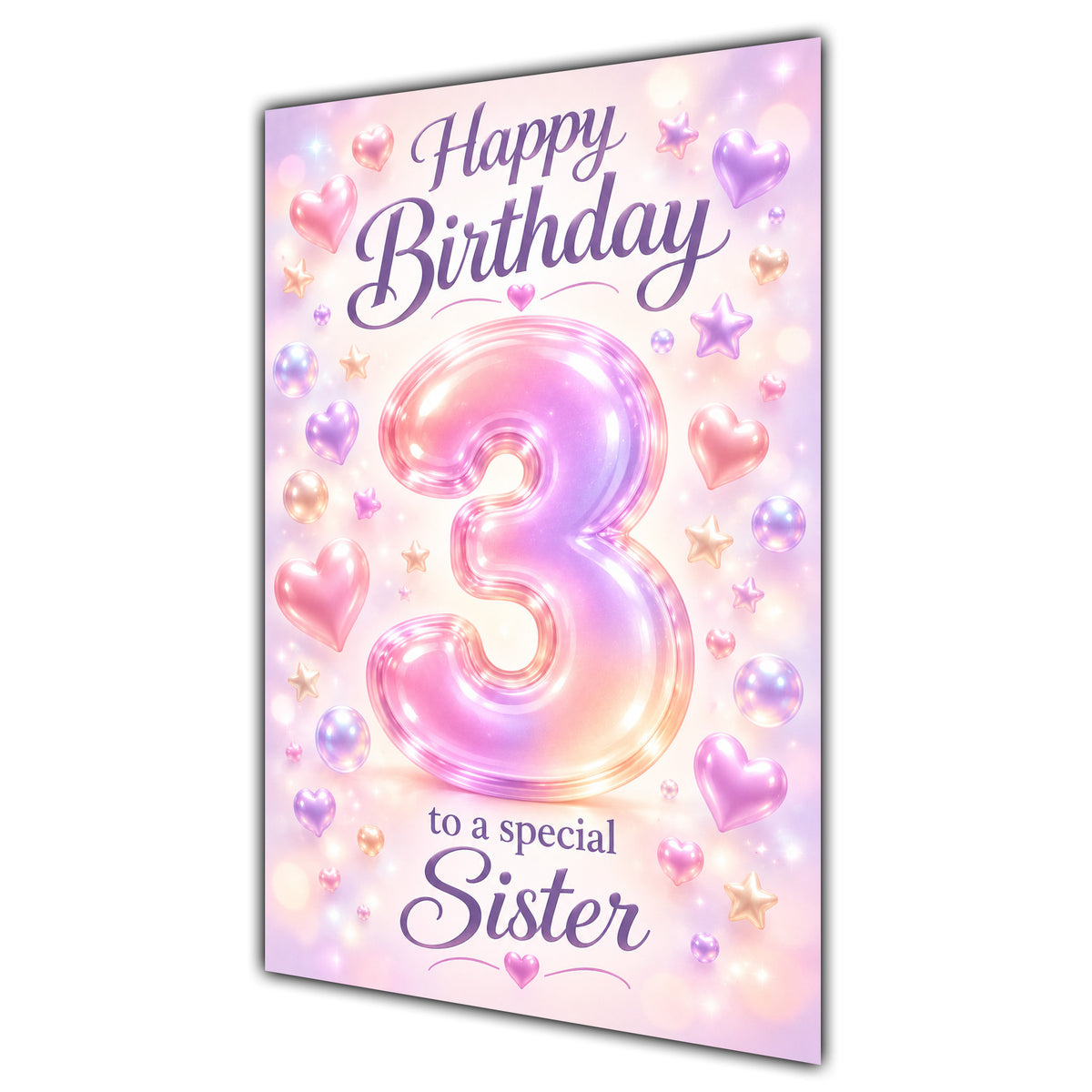Happy 3rd Birthday Sister Pastel Rainbow Number Hearts Card A5