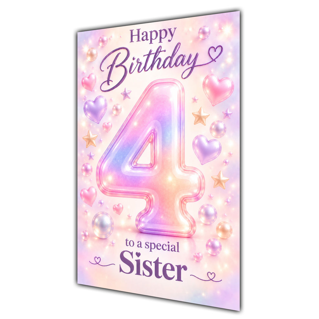Happy 4th Birthday Sister Pastel Rainbow Number Hearts Card A5