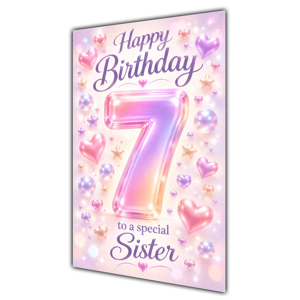 Happy 7th Birthday Sister Pastel Rainbow Number Hearts Card A5