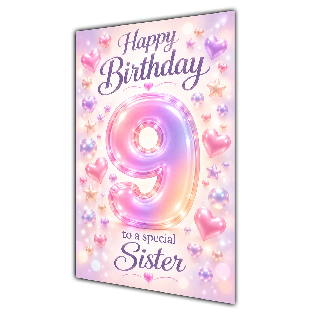 Happy 9th Birthday Sister Pastel Rainbow Number Hearts Card A5