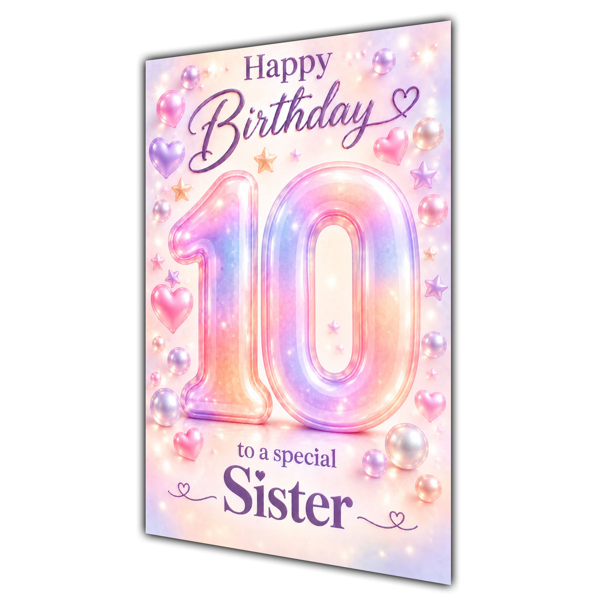 Happy 10th Birthday Sister Pastel Rainbow Number Hearts Card A5