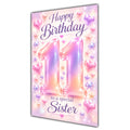 Happy 11th Birthday Sister Pastel Rainbow Number Hearts Card A5