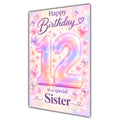 Happy 12th Birthday Sister Pastel Rainbow Number Hearts Card A5
