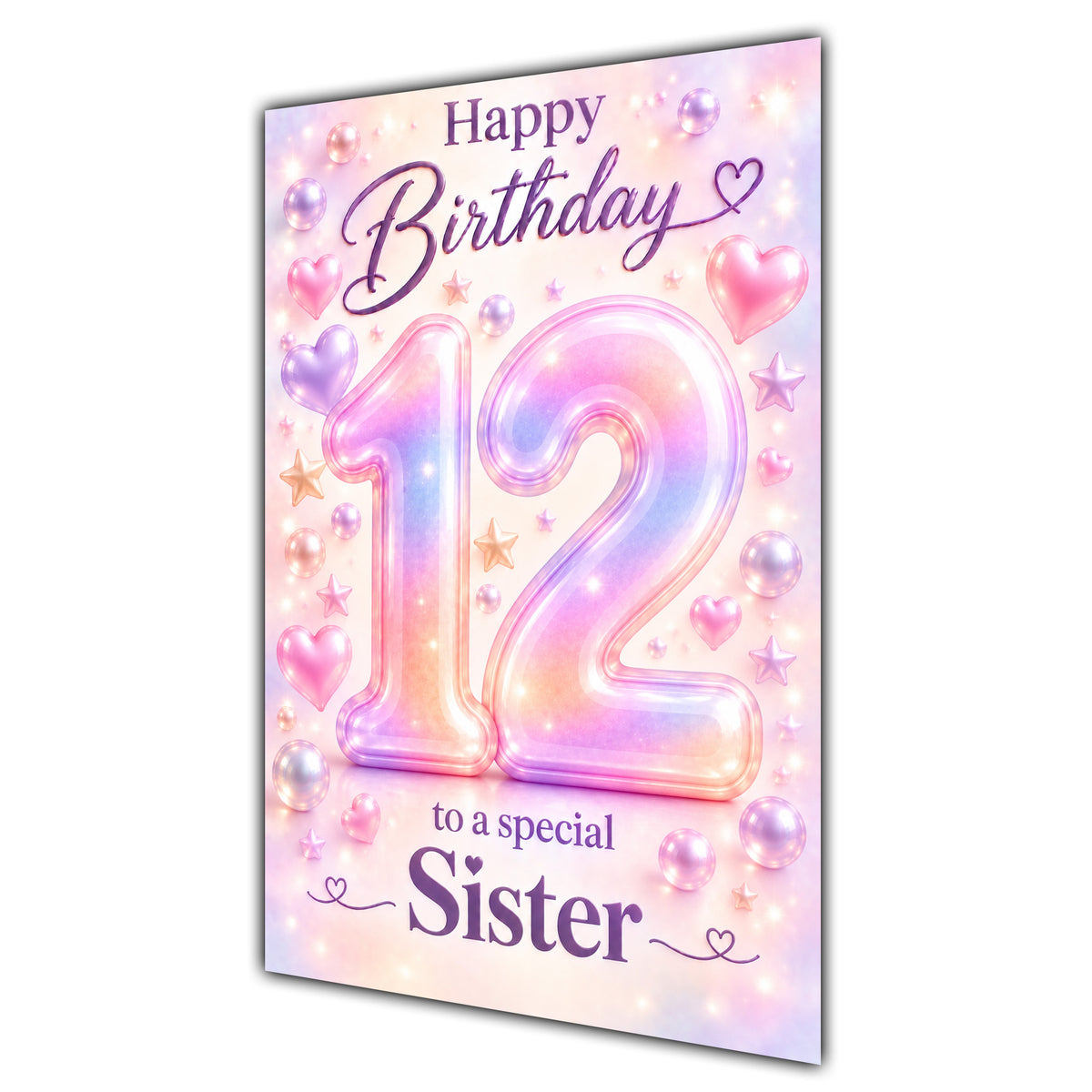 Happy 12th Birthday Sister Pastel Rainbow Number Hearts Card A5