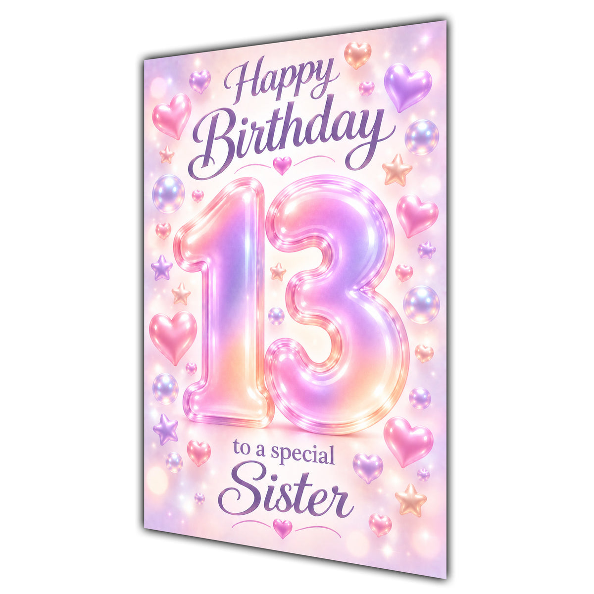 Happy 13th Birthday Sister Pastel Rainbow Number Hearts Card A5