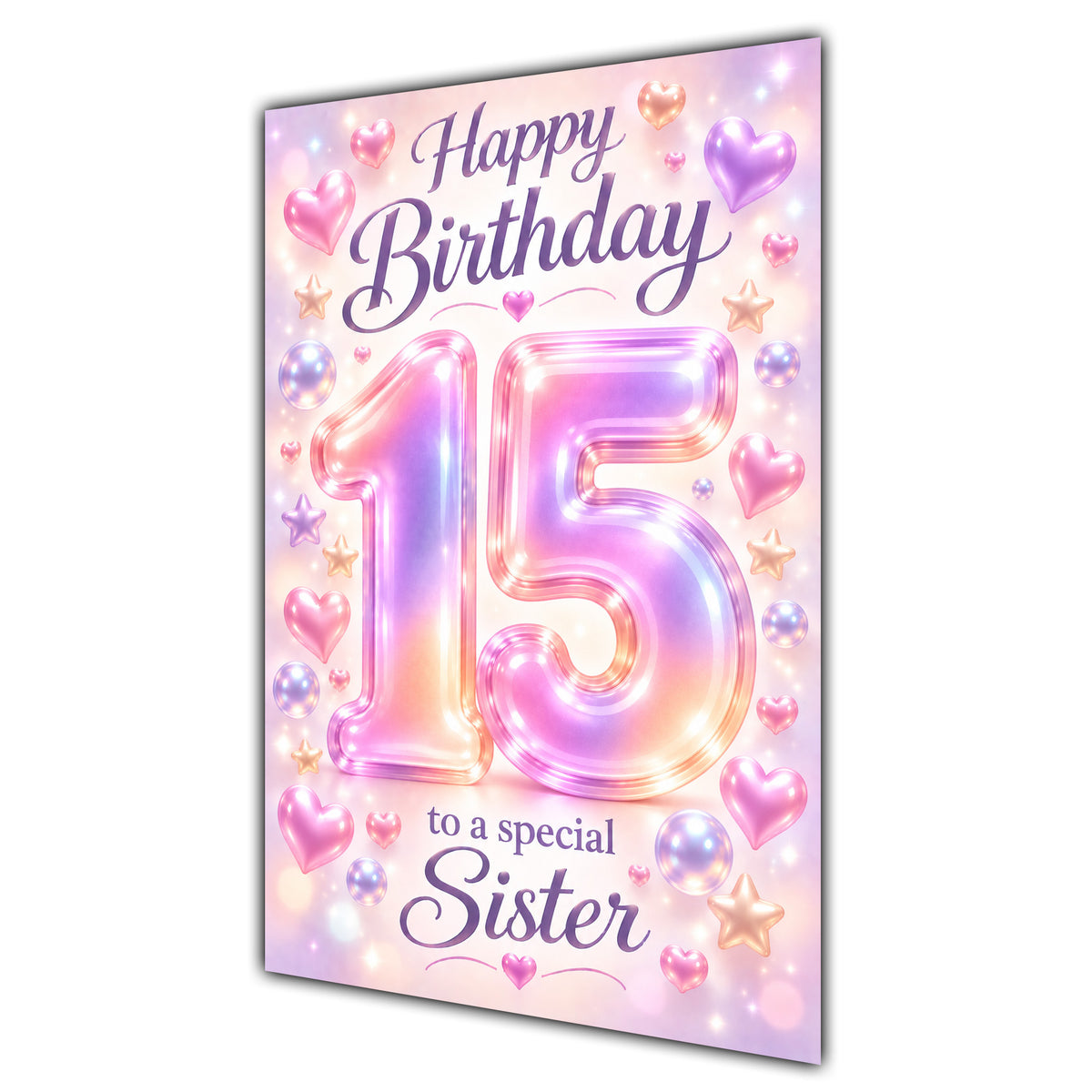 Happy 15th Birthday Sister Pastel Rainbow Number Hearts Card A5
