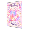 Happy 16th Birthday Sister Pastel Rainbow Number Hearts Card A5