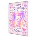 Happy 17th Birthday Sister Pastel Rainbow Number Hearts Card A5