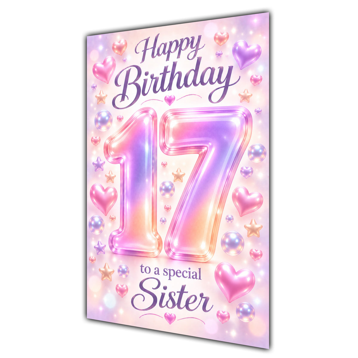 Happy 17th Birthday Sister Pastel Rainbow Number Hearts Card A5