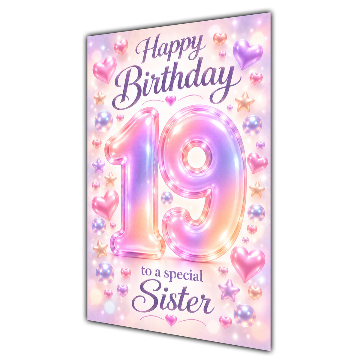 Happy 19th Birthday Sister Pastel Rainbow Number Hearts Card A5