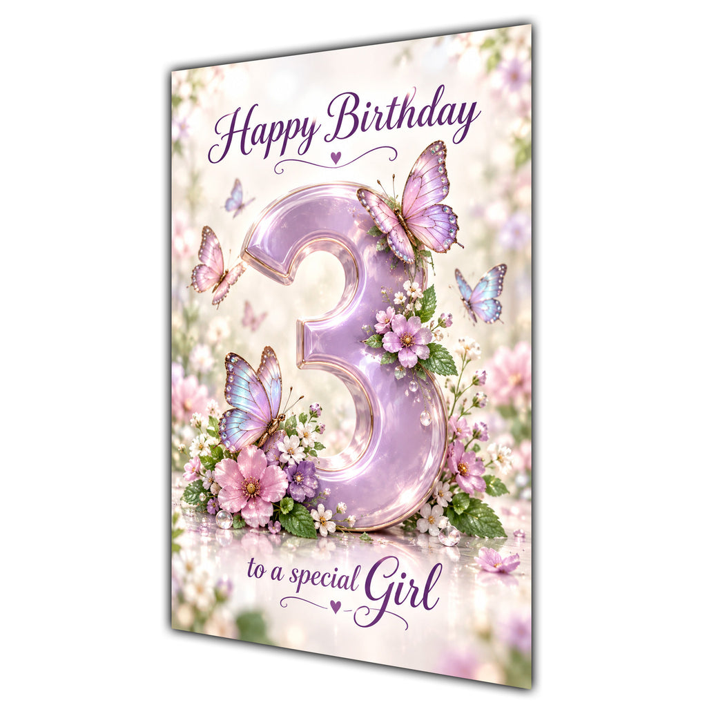 Happy 3rd Birthday Special Girl Lilac Floral Butterflies Card A5