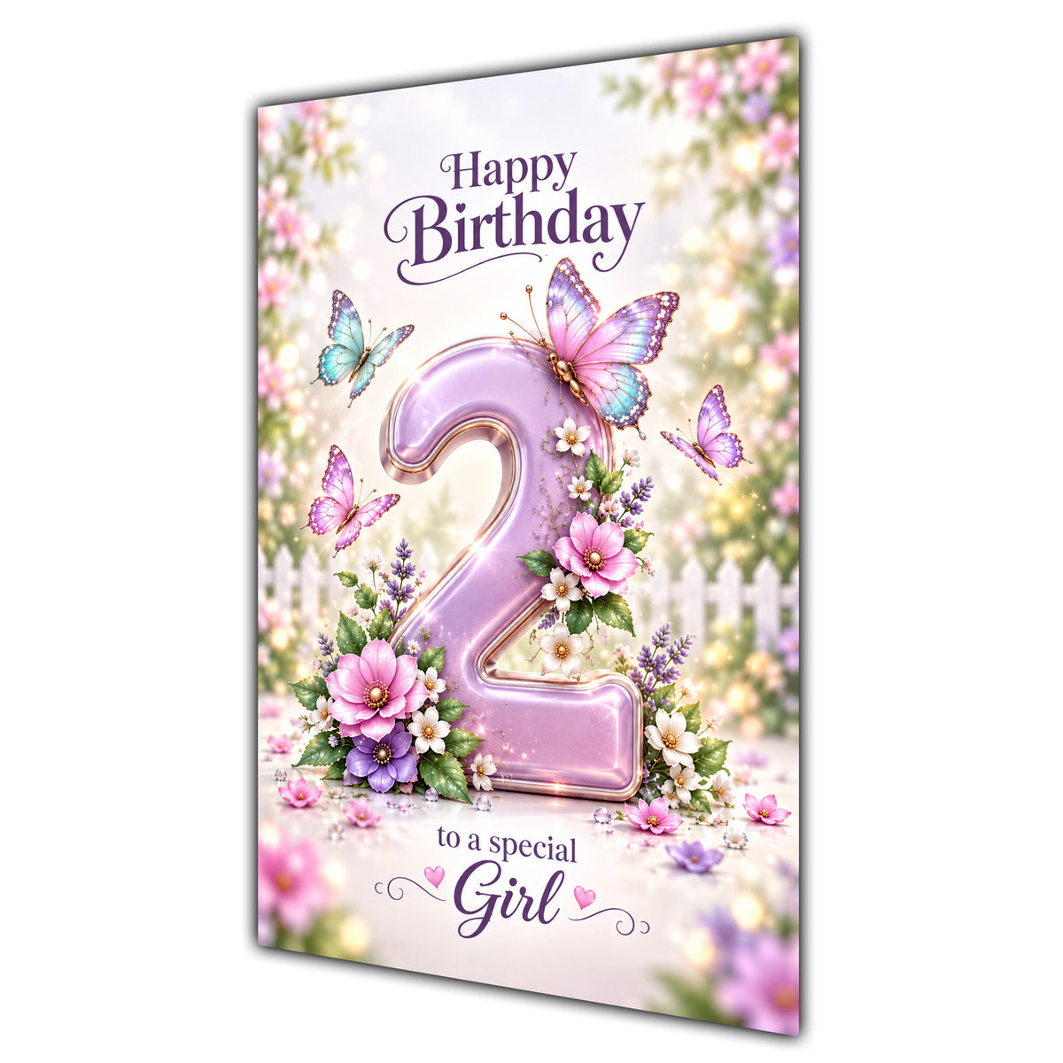 Happy 2nd Birthday Special Girl Lilac Floral Butterflies Card A5