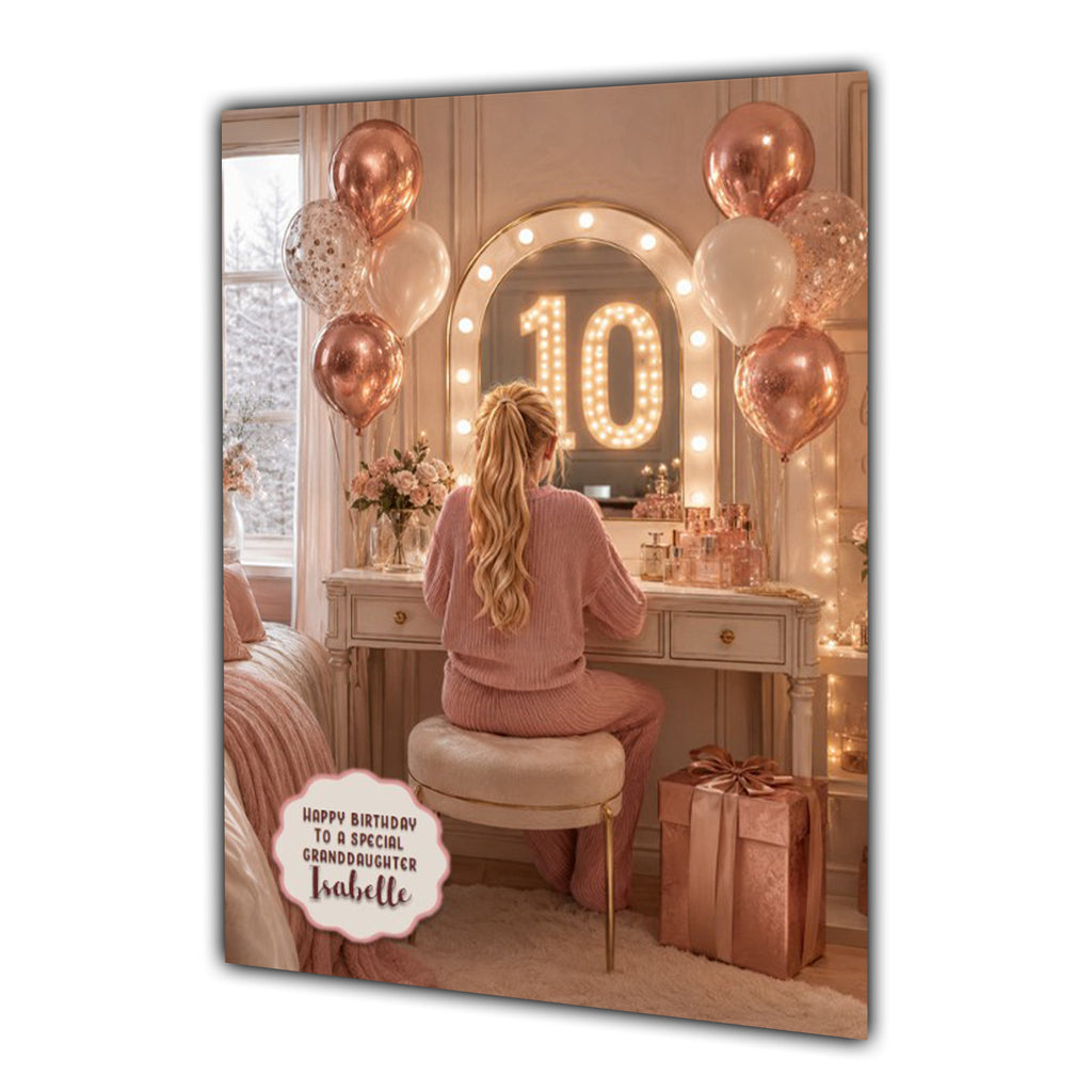 10th Birthday Card For Girls, Daughter, Granddaughter, Niece, Brown Hair, Dressing Table