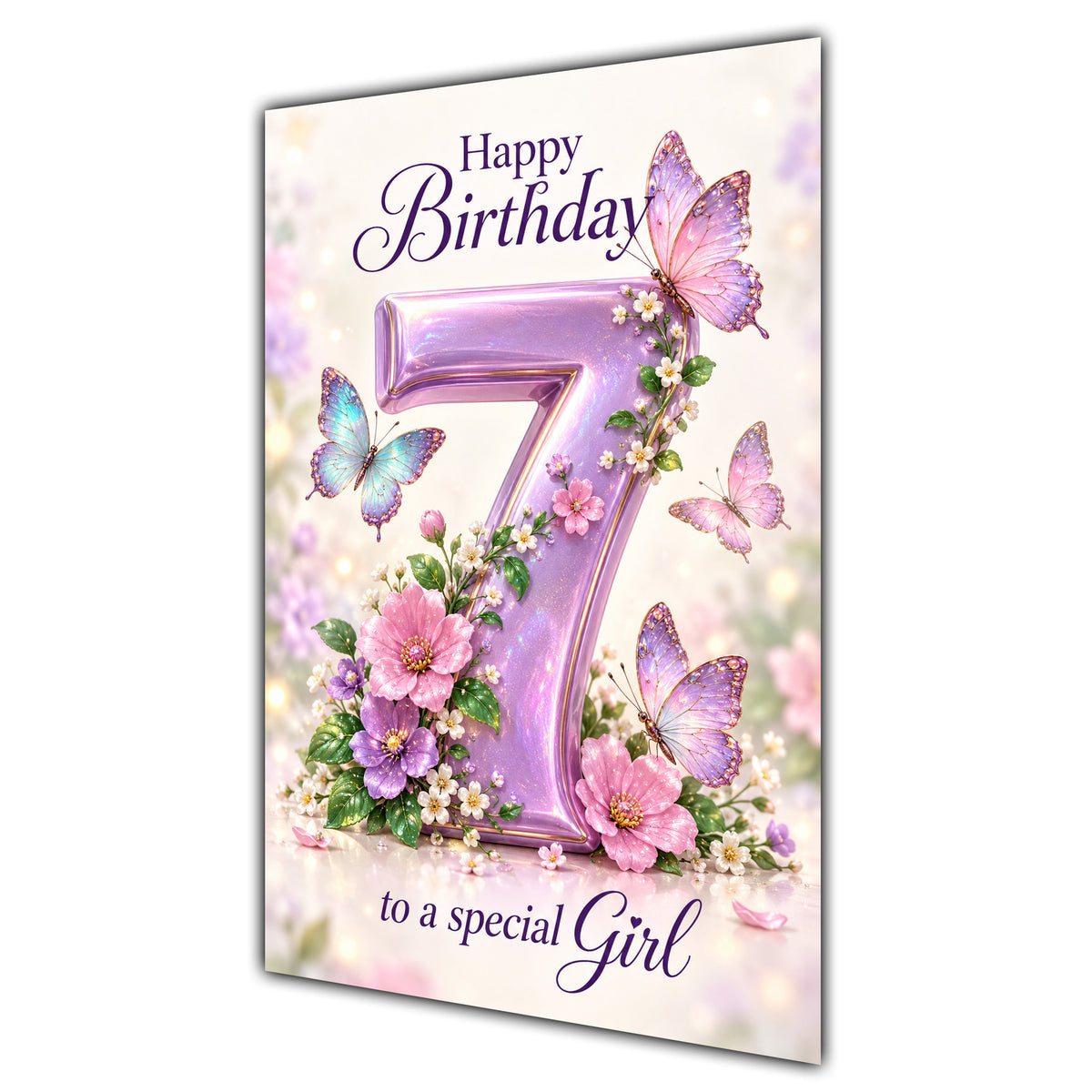 Happy 7th Birthday Special Girl Lilac Floral Butterflies Card A5
