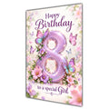 Happy 8th Birthday Special Girl Lilac Floral Butterflies Card A5