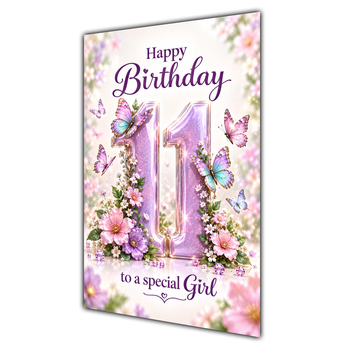 Happy 11th Birthday Special Girl Lilac Floral Butterflies Card A5