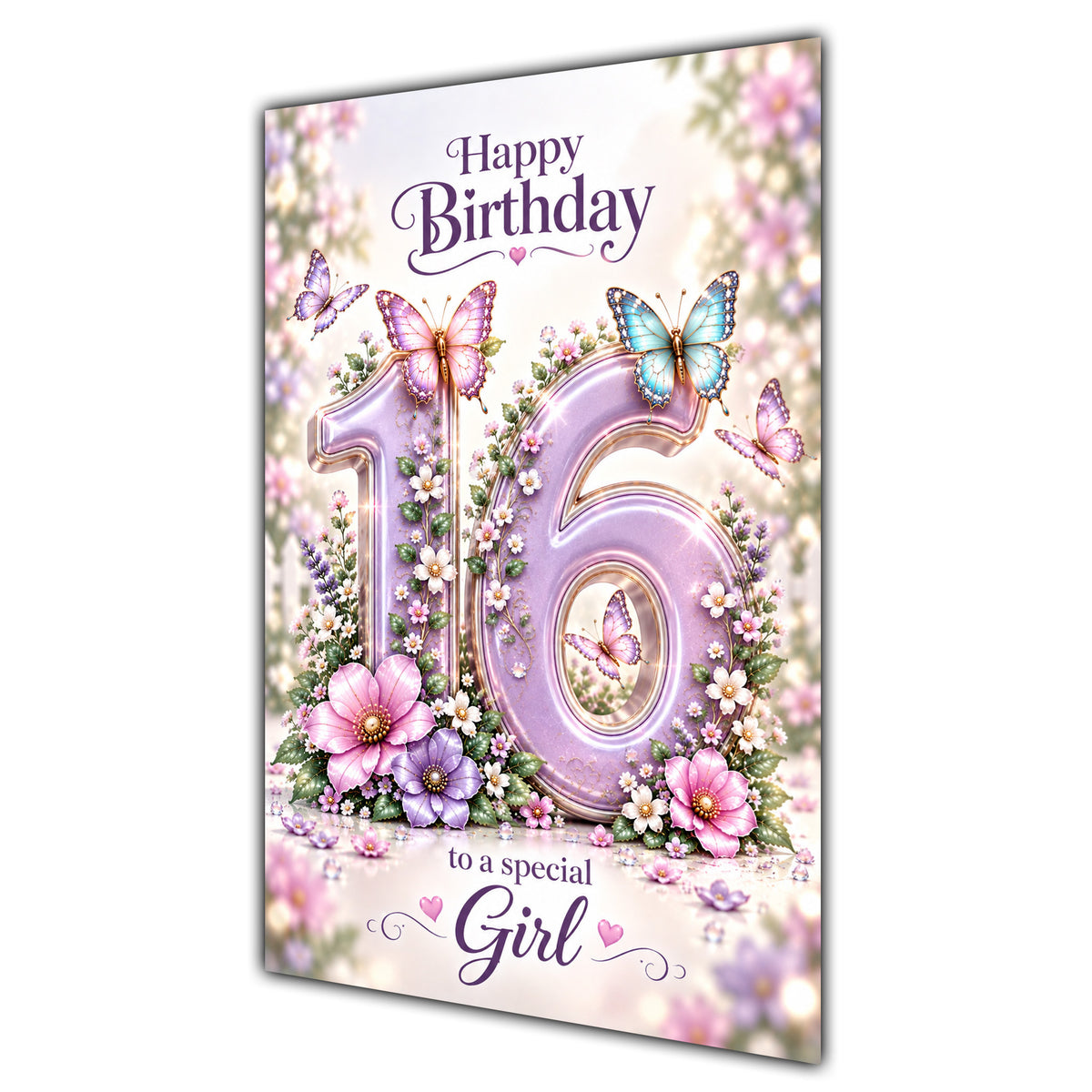 Happy 16th Birthday Special Girl Lilac Floral Butterflies Card A5