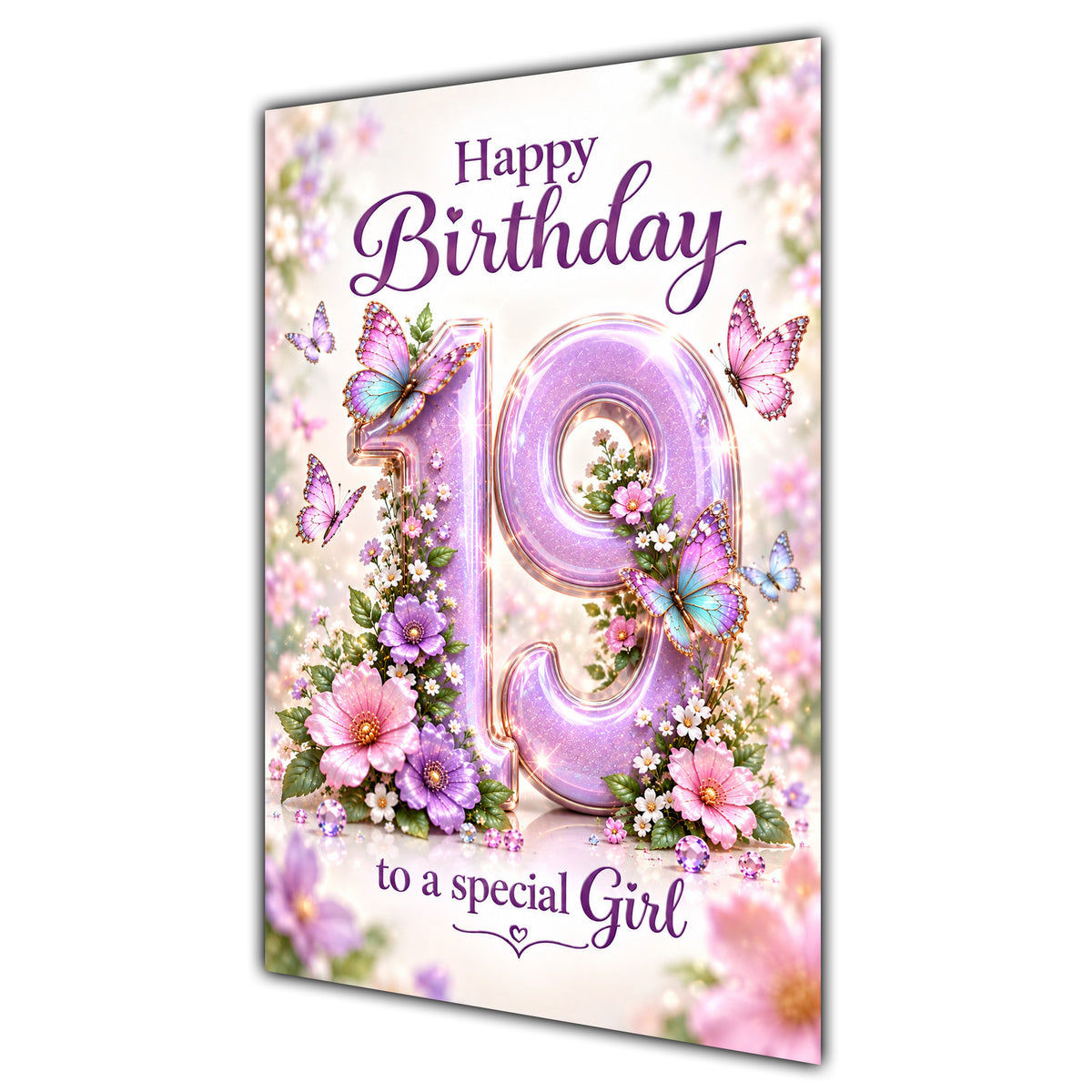 Happy 19th Birthday Special Girl Lilac Floral Butterflies Card A5