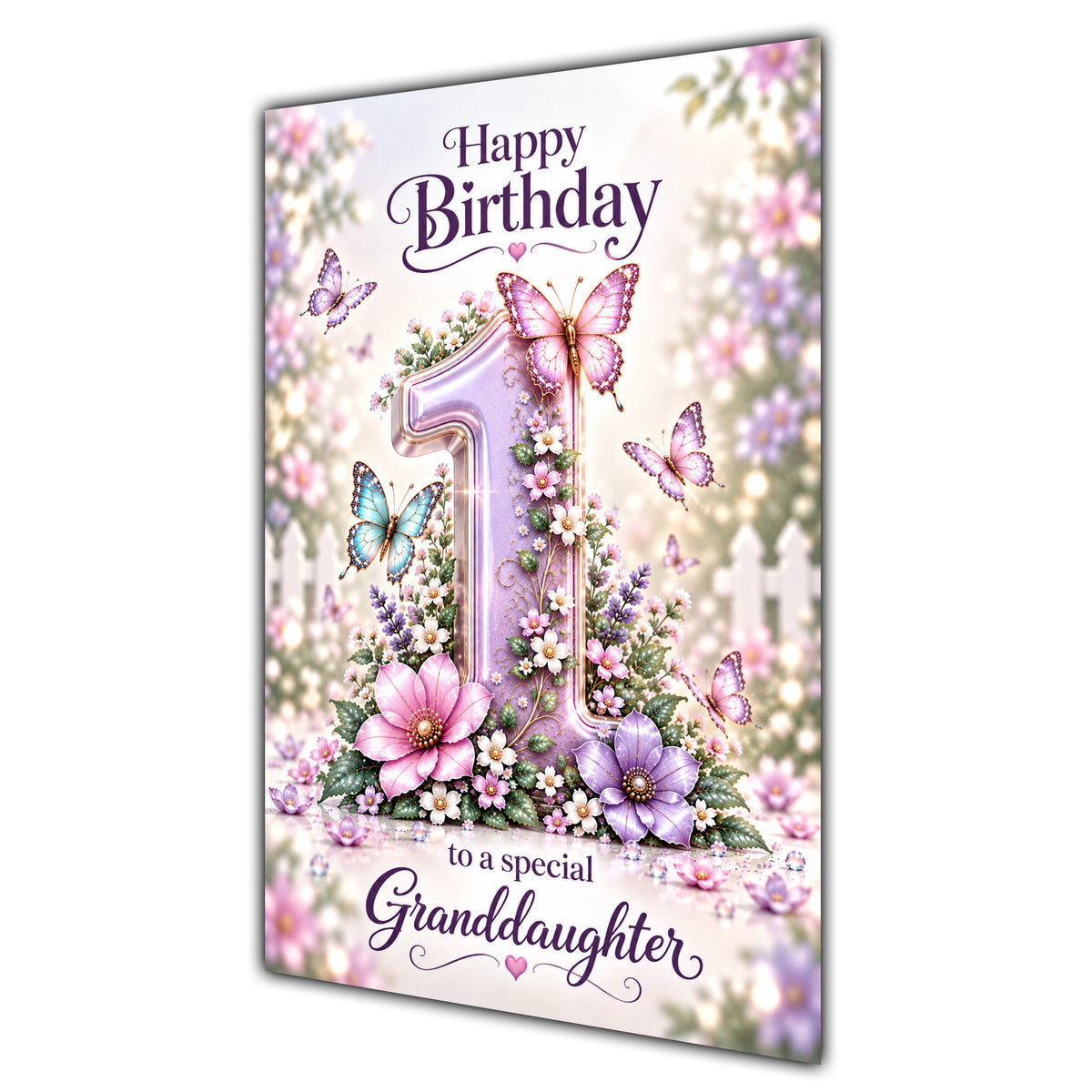 Happy 1st Birthday Granddaughter Lilac Floral Butterflies Card A5