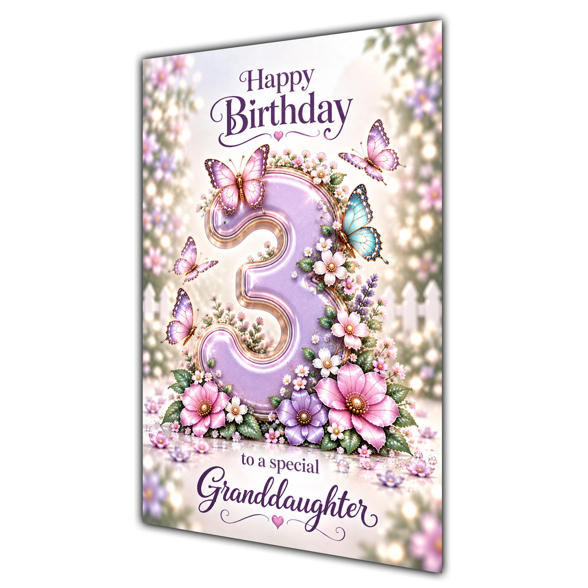 Happy 3rd Birthday Granddaughter Lilac Floral Butterflies Card A5