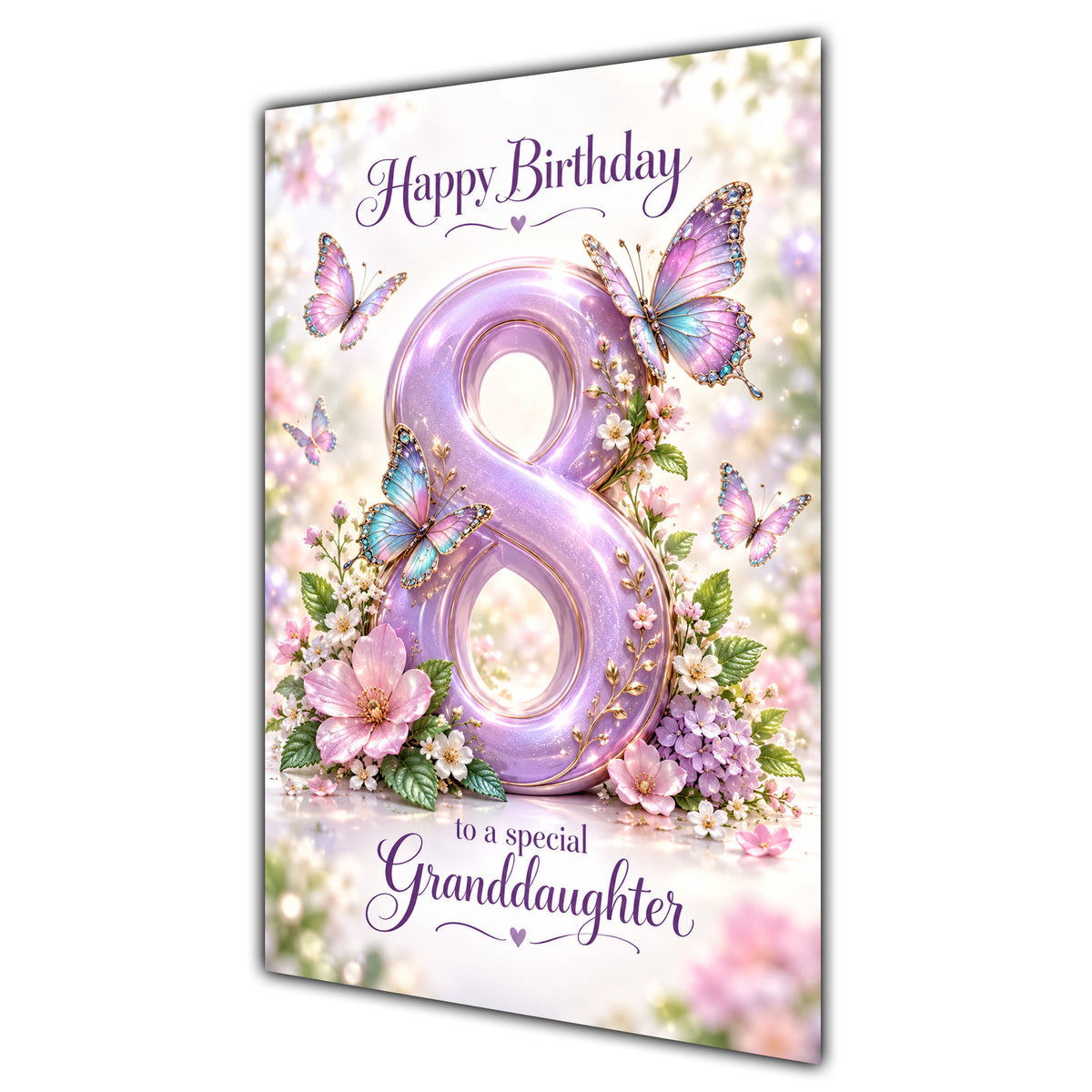 Happy 8th Birthday Granddaughter Lilac Floral Butterflies Card A5