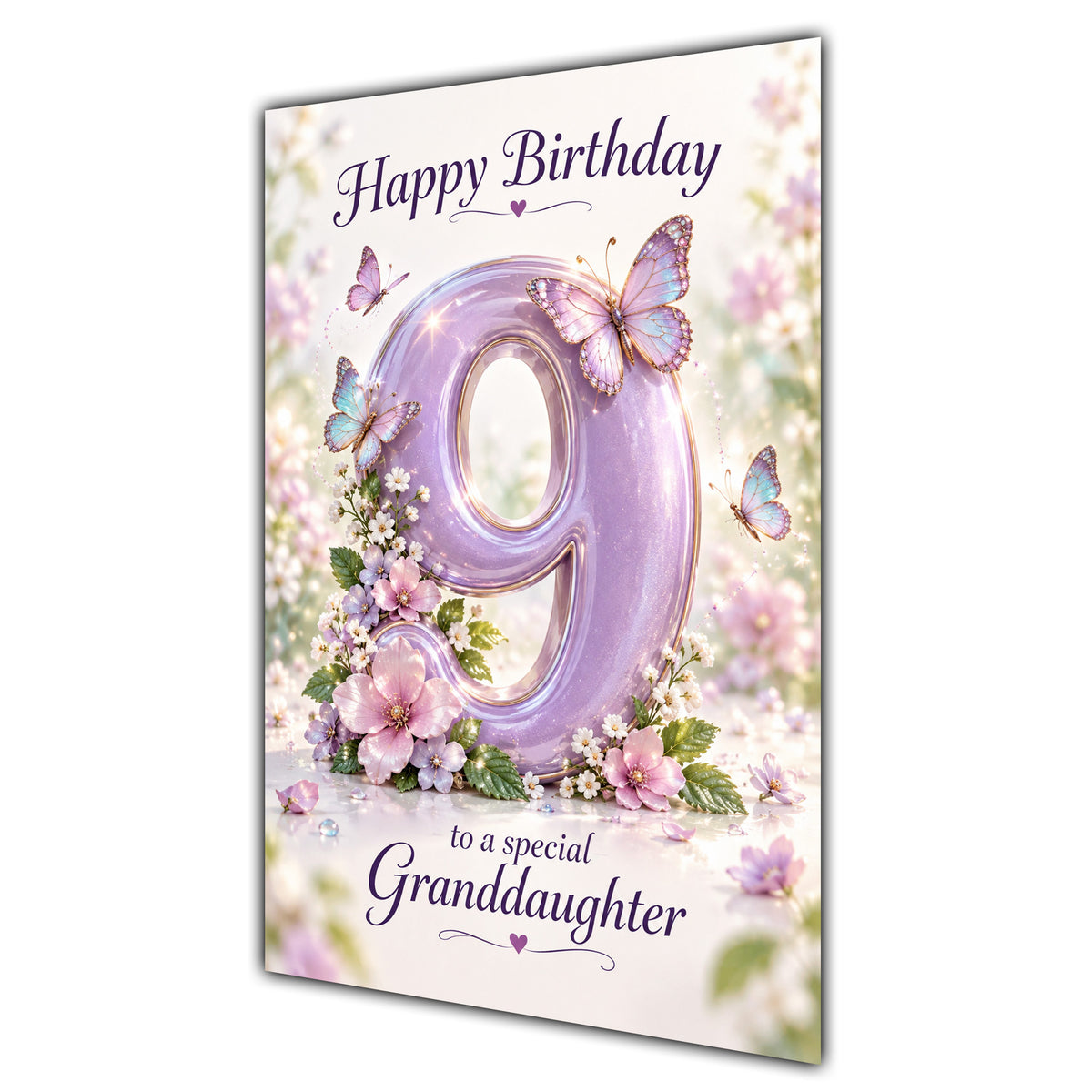 Happy 9th Birthday Granddaughter Lilac Floral Butterflies Card A5
