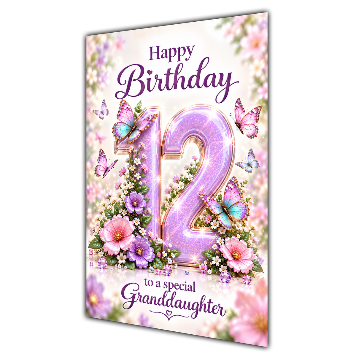 Happy 12th Birthday Granddaughter Lilac Floral Butterflies Card A5