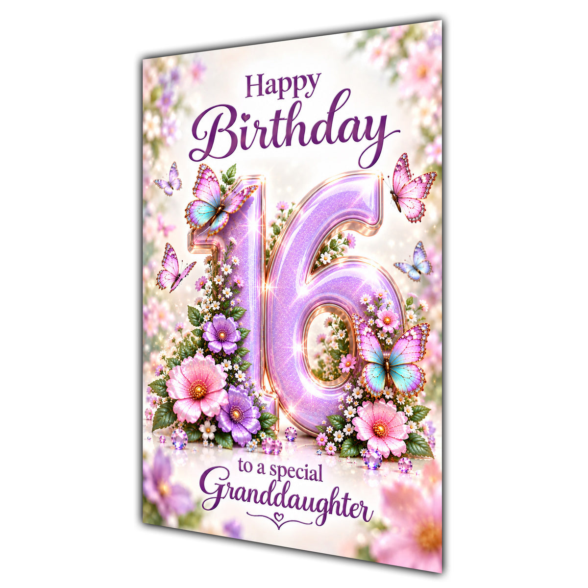 Happy 16th Birthday Granddaughter Lilac Floral Butterflies Card A5